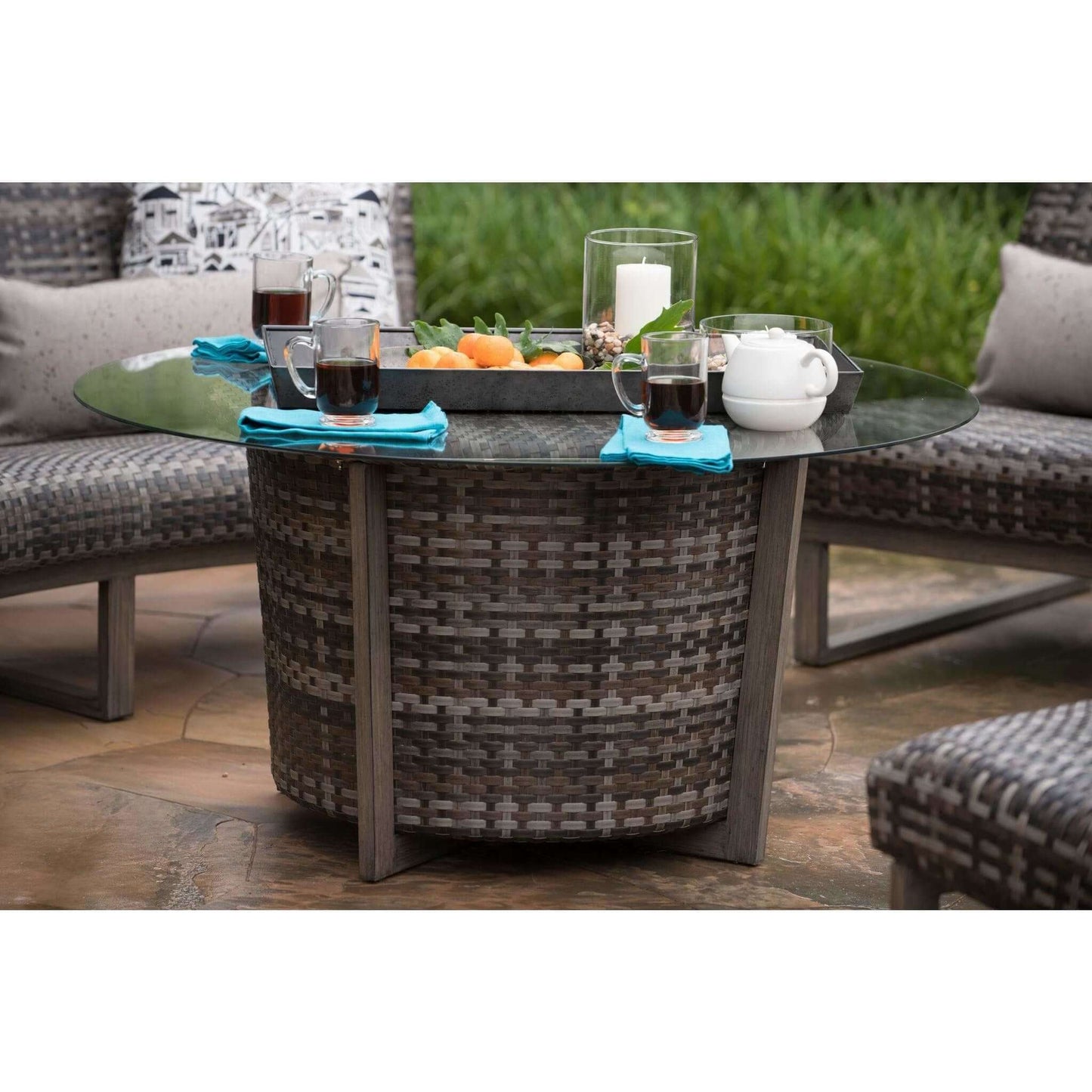 Woodard Reunion 48" Wicker Chat Height Coffee Table w/ Glass Top S648213 Seating Woodard