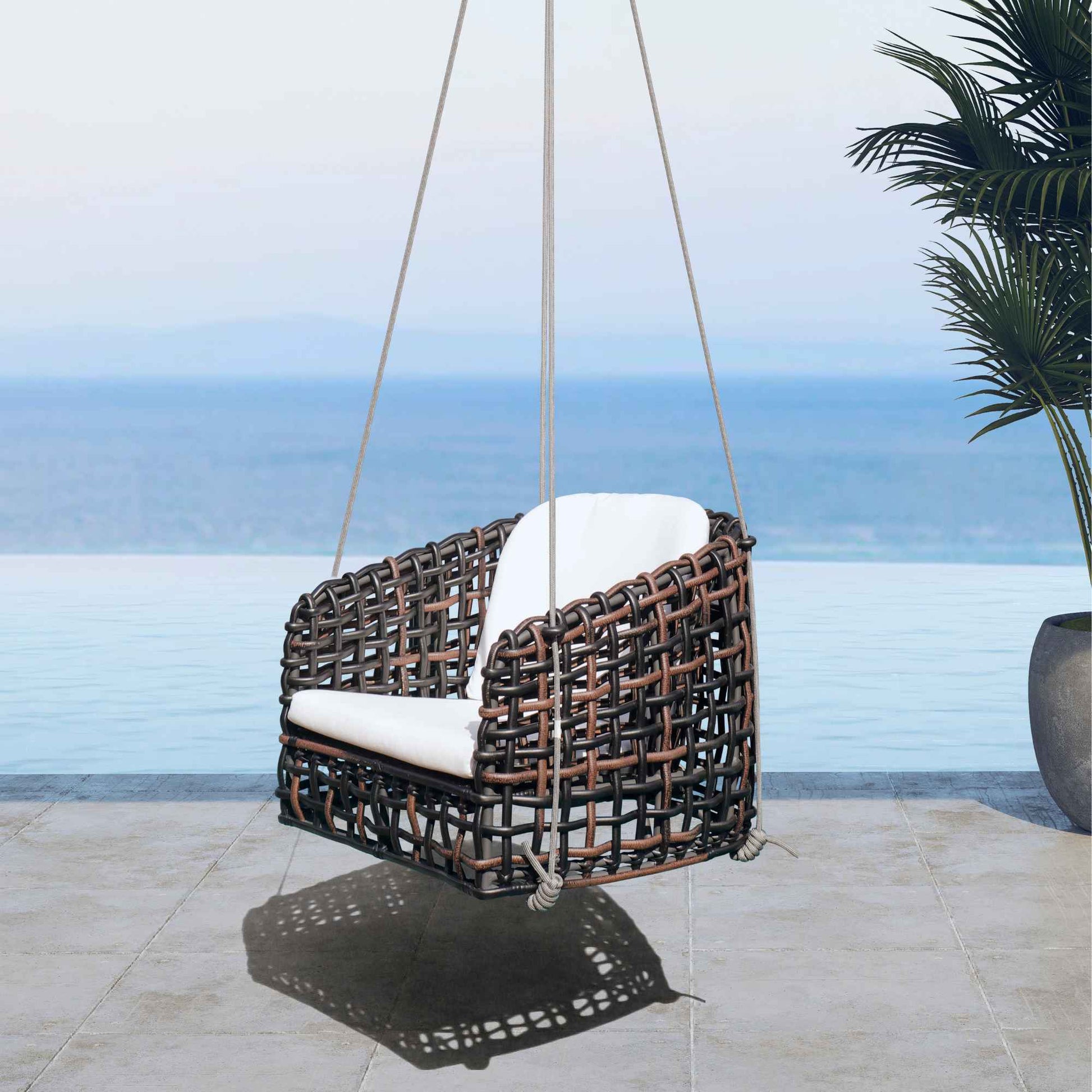 Horizon 8FT Pergola with Lamp, Dynasty Hanging Chairs & Aluminum Table