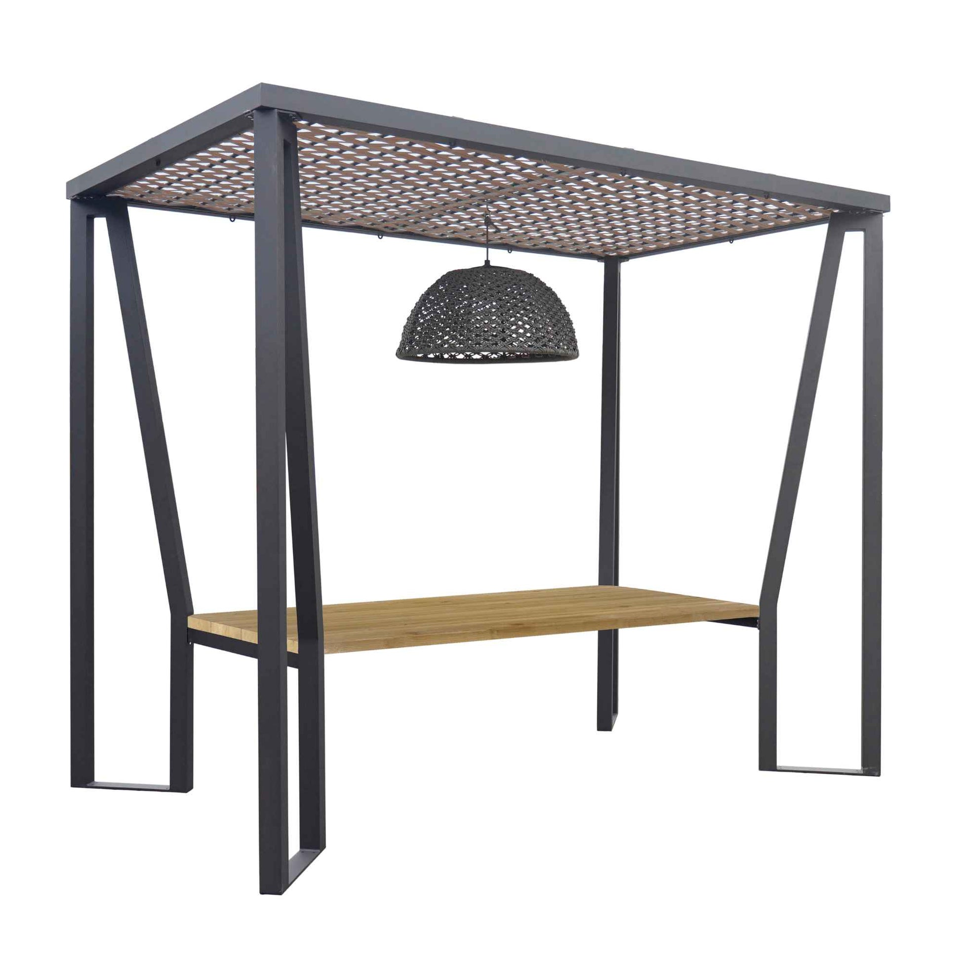 Horizon 10FT Pergola with Lamp, Moma Hanging Chairs & Teak Table