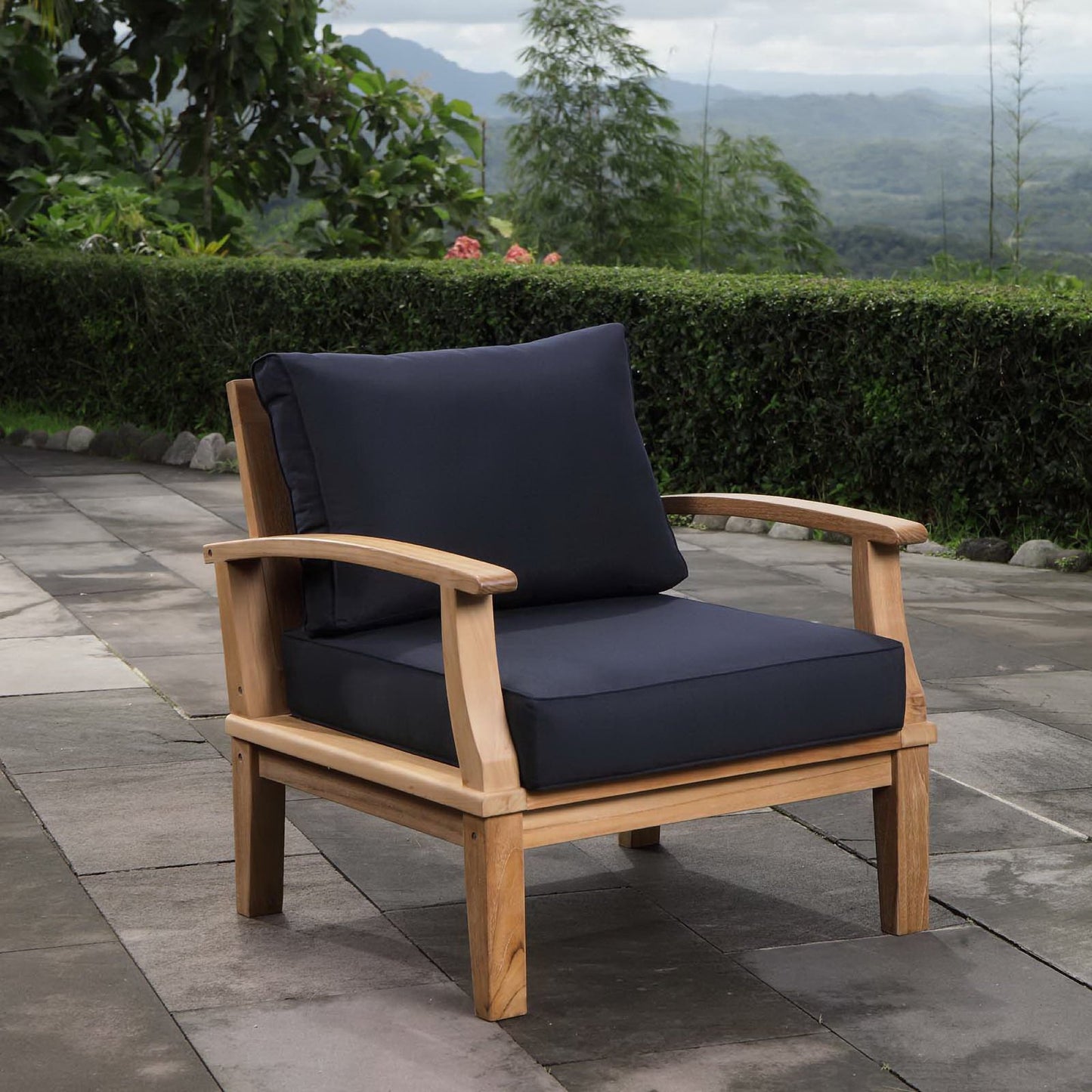 Marina Outdoor Patio Teak Armchair in Natural Navy by Modway (1143)