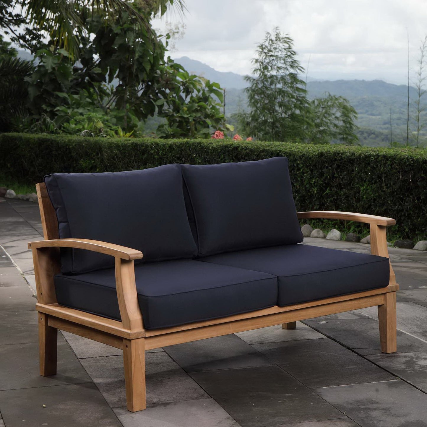 Marina Outdoor Patio Teak Loveseat in Natural Navy by Modway (1144)