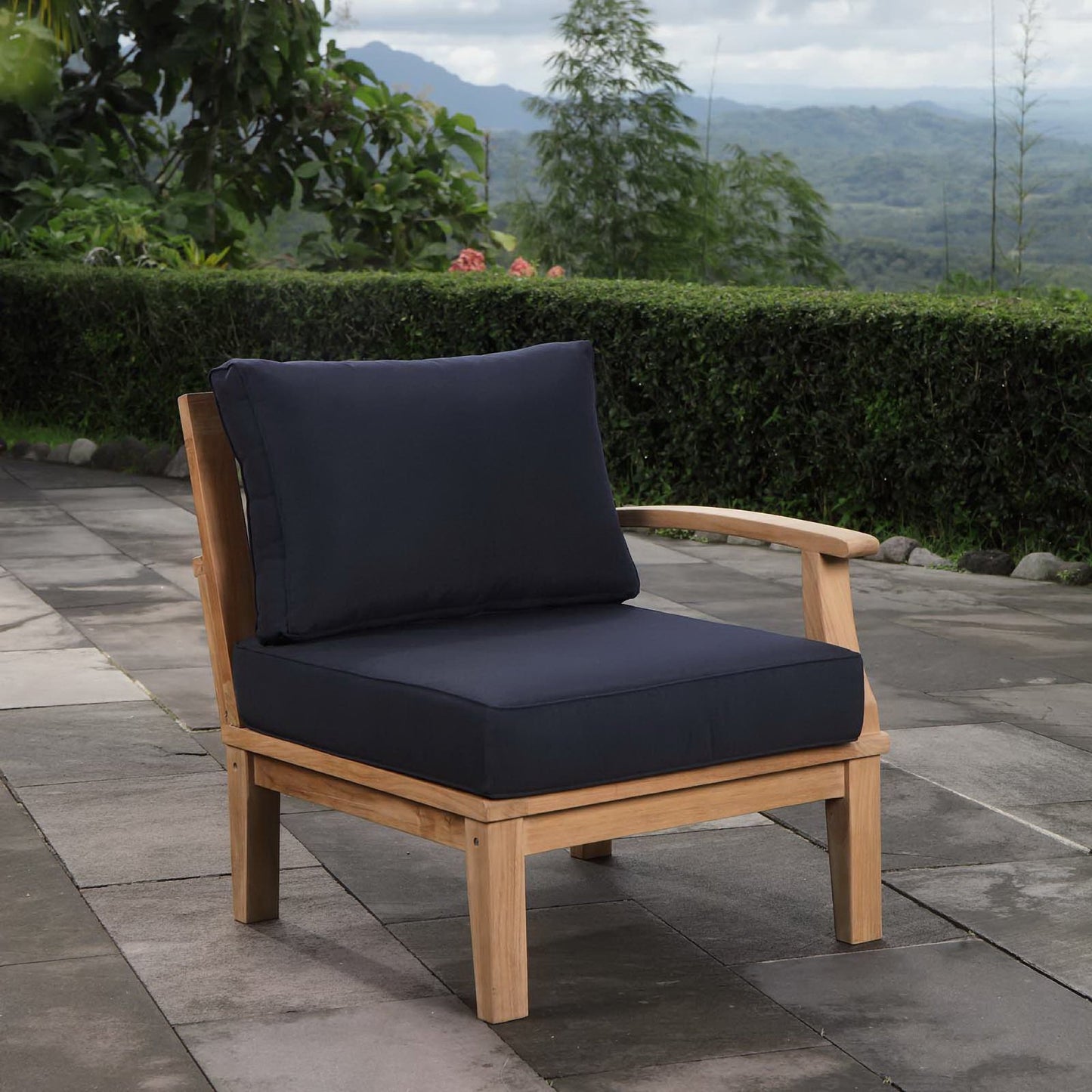 Marina Outdoor Patio Teak LAF Sofa Chair in Natural Navy by Modway (1149)