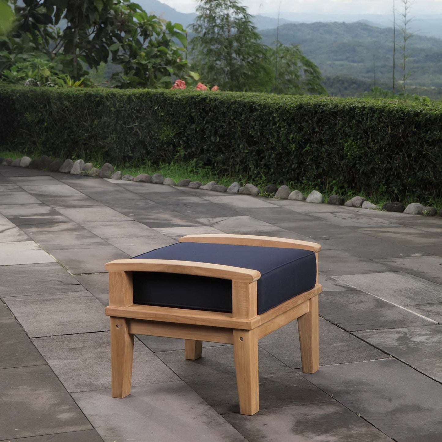 Marina Outdoor Patio Teak Ottoman in Natural Navy by Modway (1152)