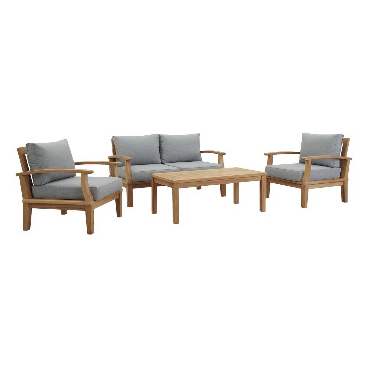 Marina 4 Piece Outdoor Patio Teak Conversation Set in Natural Gray by Modway