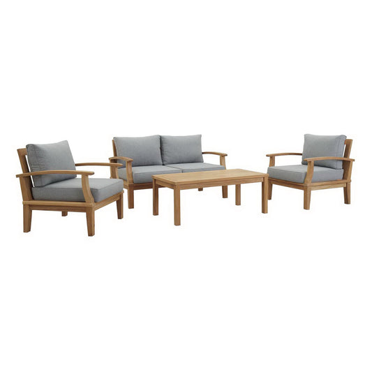 Marina 4 Piece Outdoor Patio Teak Conversation Set in Natural Gray by Modway