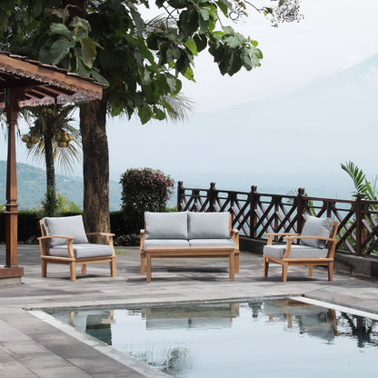 Marina 4 Piece Outdoor Patio Teak Conversation Set in Natural Gray by Modway