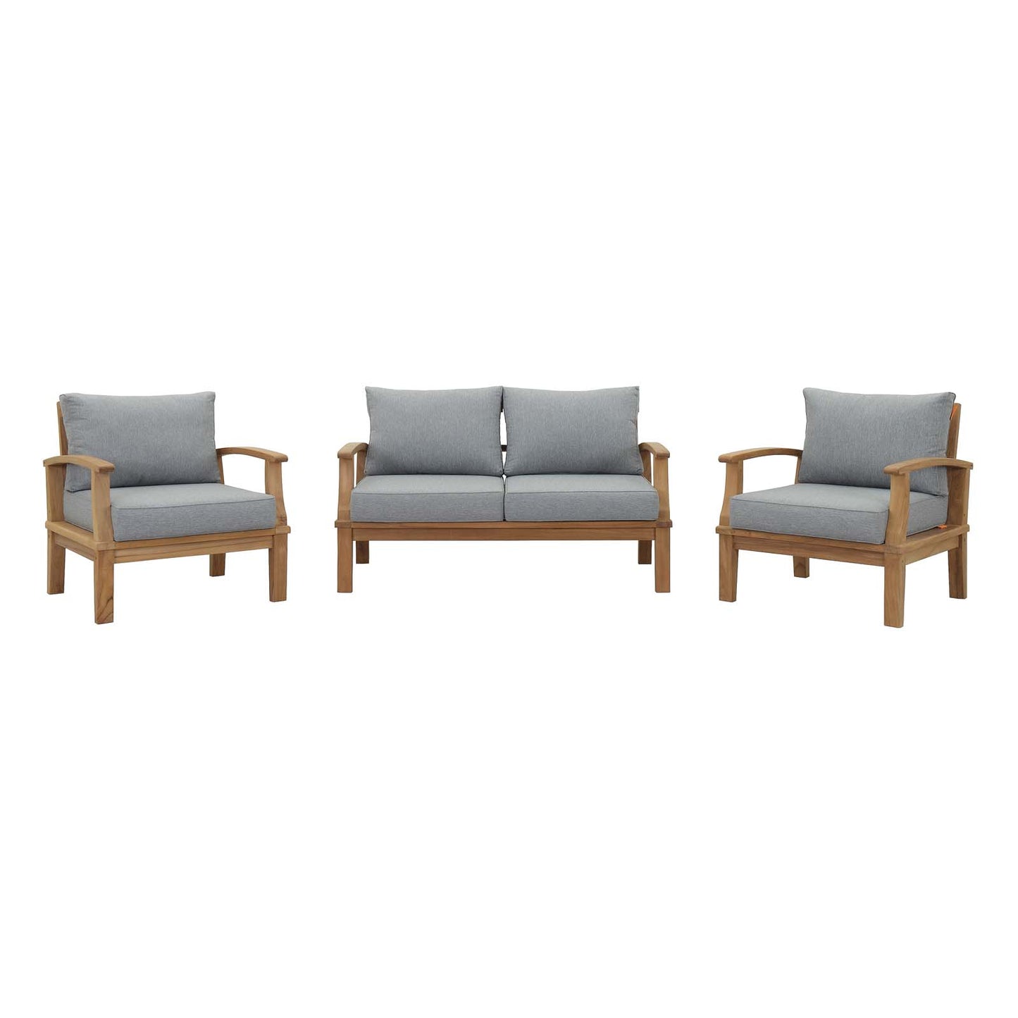 Marina 3 Piece Outdoor Patio Teak Conversation Set in Natural Gray by Modway