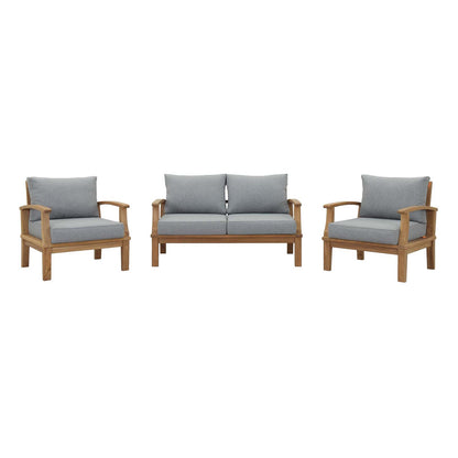 Marina 3 Piece Outdoor Patio Teak Conversation Set in Natural Gray by Modway