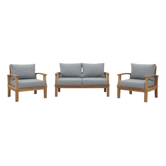 Marina 3 Piece Outdoor Patio Teak Conversation Set in Natural Gray by Modway