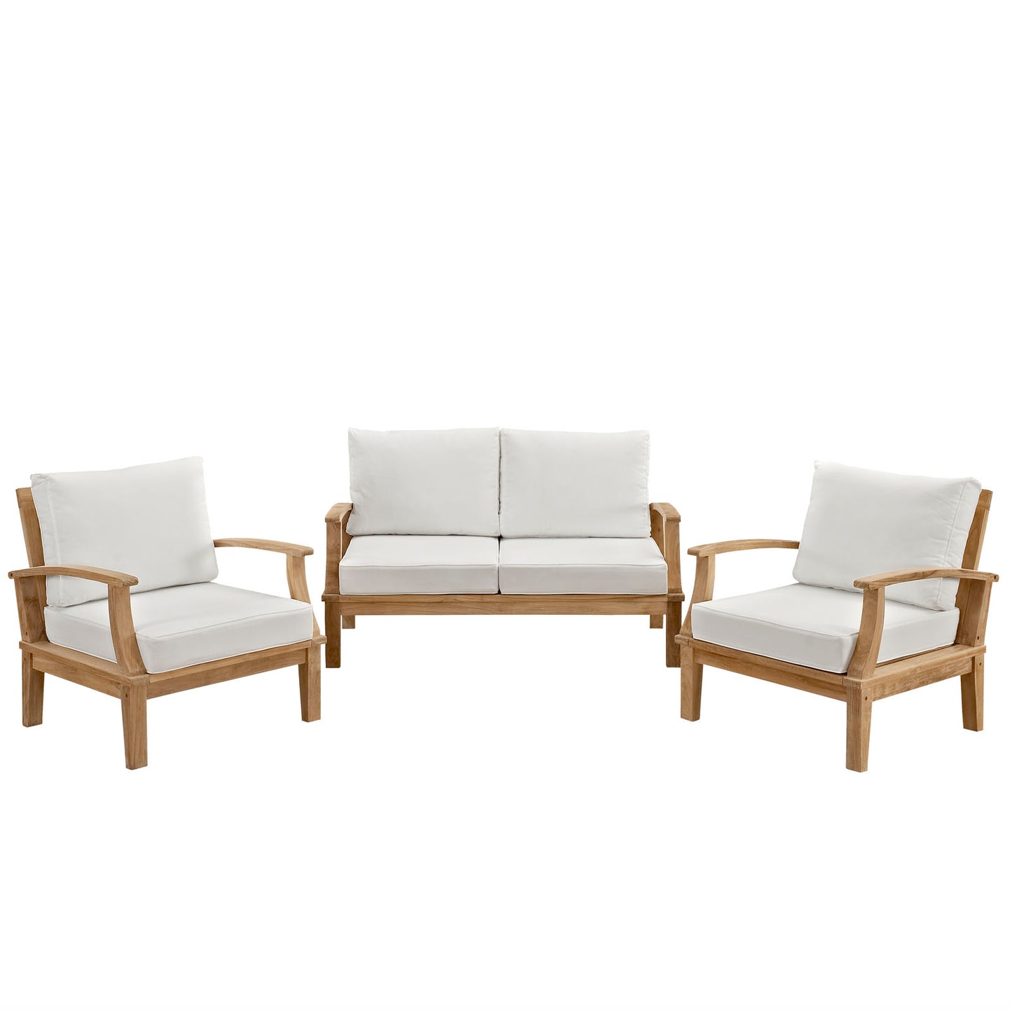 Marina 3 Piece Outdoor Patio Teak Conversation Set in Natural White by Modway