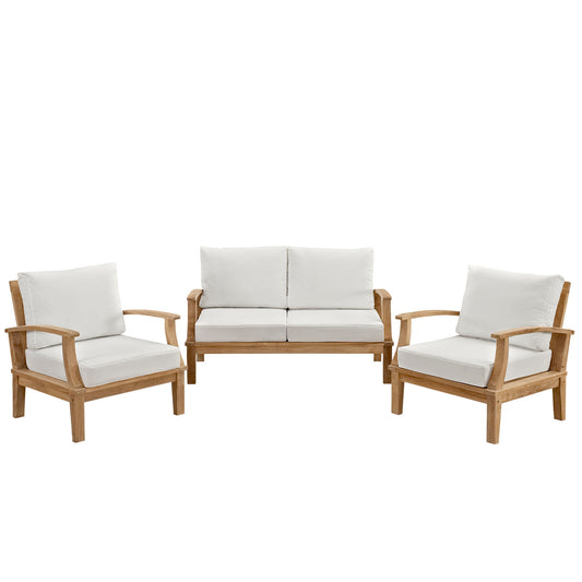 Marina 3 Piece Outdoor Patio Teak Conversation Set in Natural White by Modway
