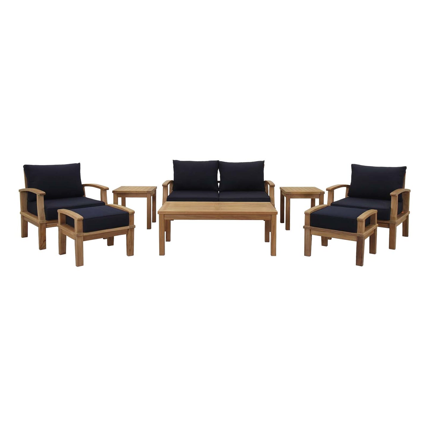 Marina 8 Piece Outdoor Patio Teak Conversation Set in Natural Navy by Modway