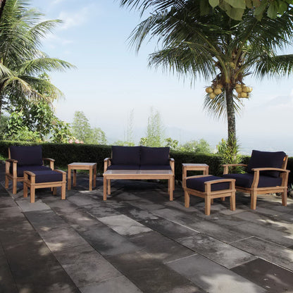 Marina 8 Piece Outdoor Patio Teak Conversation Set in Natural Navy by Modway