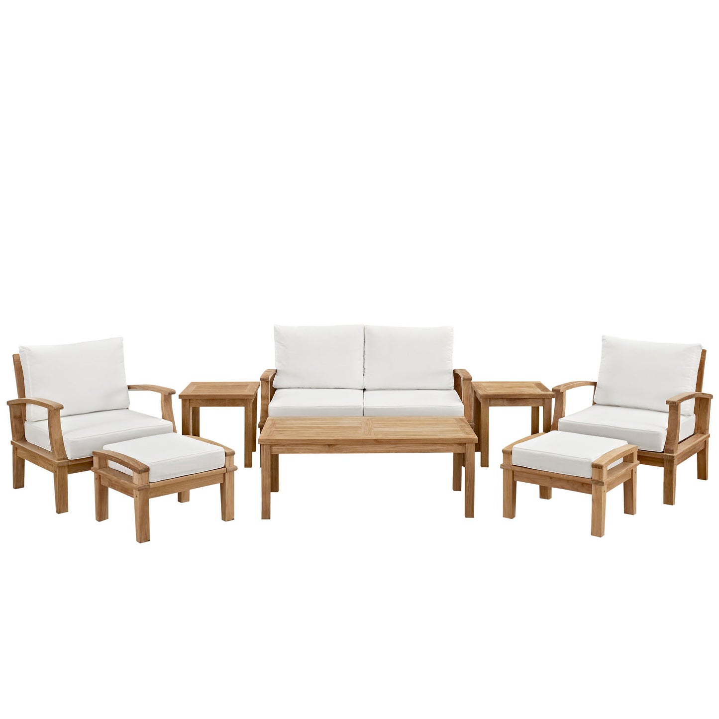 Marina 8 Piece Outdoor Patio Teak Conversation Set in Natural White by Modway