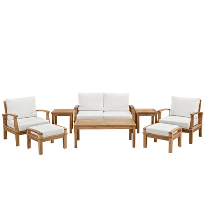 Marina 8 Piece Outdoor Patio Teak Conversation Set in Natural White by Modway