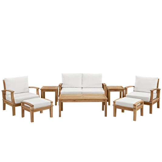 Marina 8 Piece Outdoor Patio Teak Conversation Set in Natural White by Modway