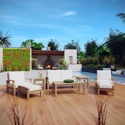 Marina 8 Piece Outdoor Patio Teak Conversation Set in Natural White by Modway