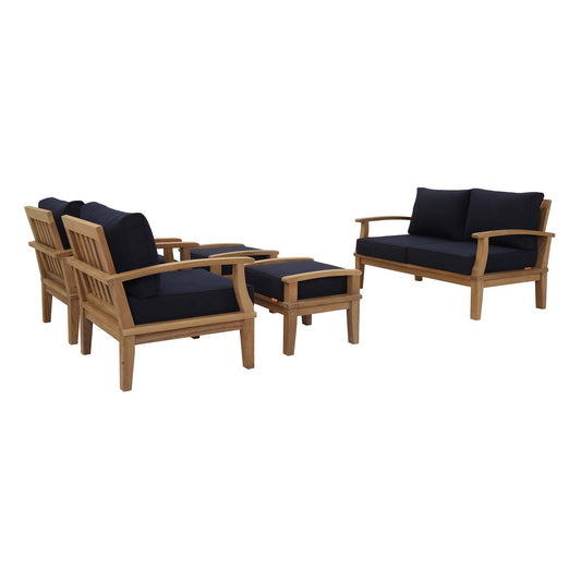Marina 5 Piece Outdoor Patio Teak Furniture Set in Natural Navy by Modway