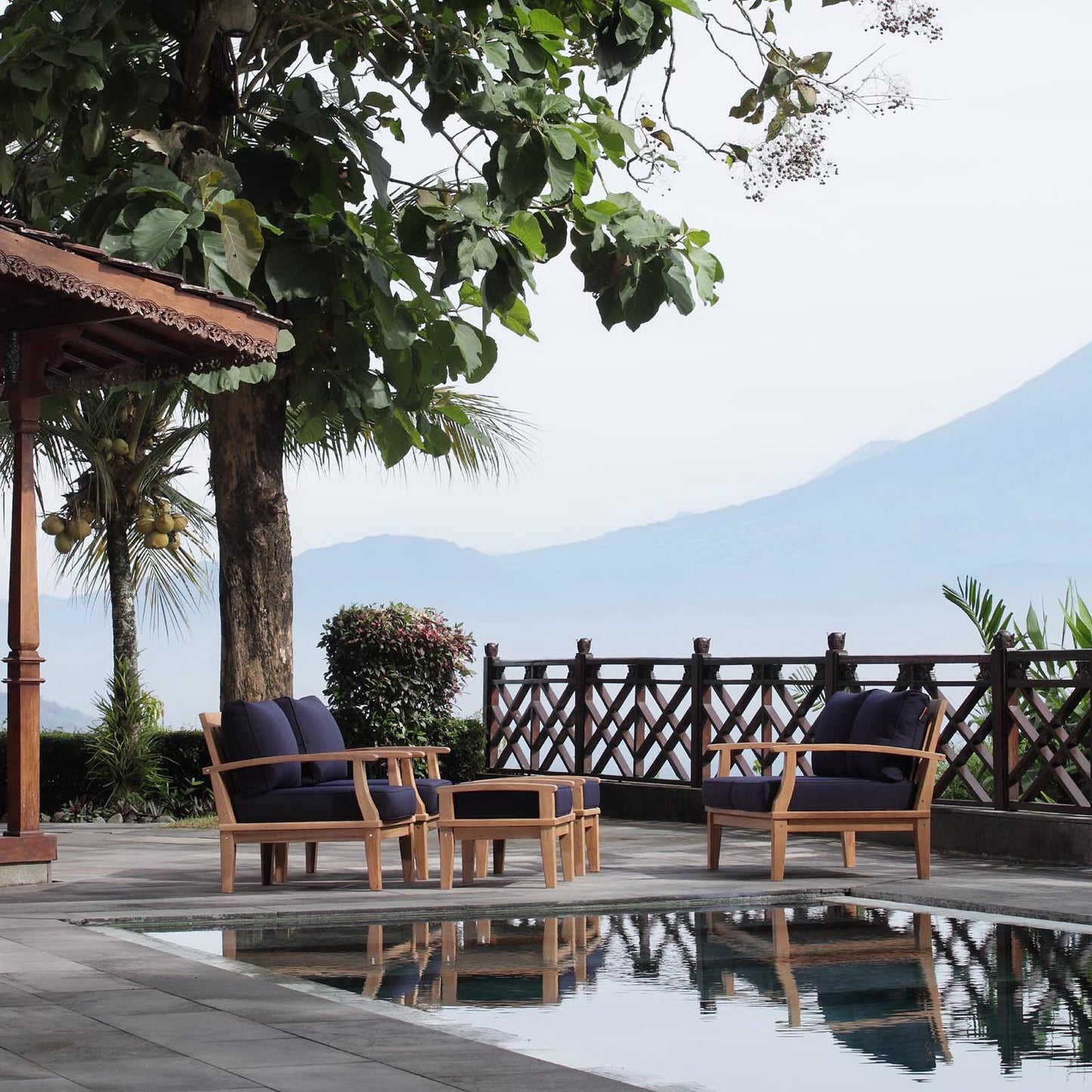 Marina 5 Piece Outdoor Patio Teak Furniture Set in Natural Navy by Modway