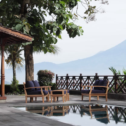 Marina 5 Piece Outdoor Patio Teak Furniture Set in Natural Navy by Modway