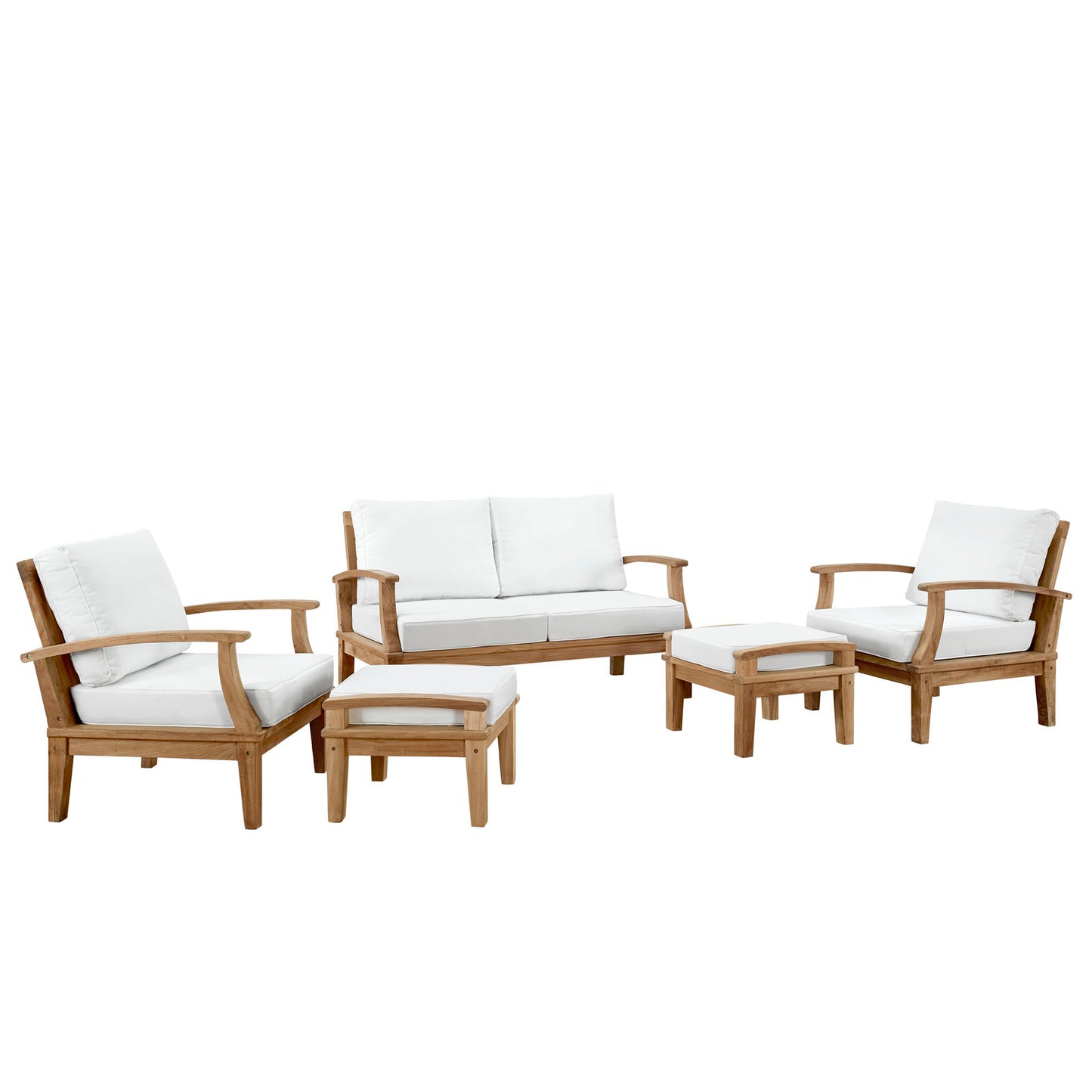 Marina 5 Piece Outdoor Patio Teak Furniture Set in Natural White by Modway
