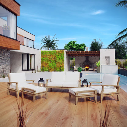 Marina 5 Piece Outdoor Patio Teak Furniture Set in Natural White by Modway