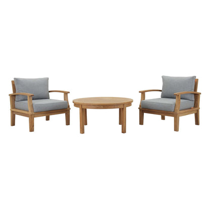 Marina 3 Piece Outdoor Patio Teak Conversation Set in Natural Gray by Modway