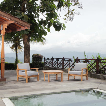 Marina 3 Piece Outdoor Patio Teak Conversation Set in Natural Gray by Modway