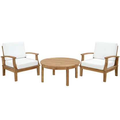 Marina 3 Piece Outdoor Patio Teak Furniture Set in Natural White by Modway