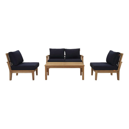 Marina 5 Piece Outdoor Patio Teak Sectional Sofa Set in Natural Navy by Modway