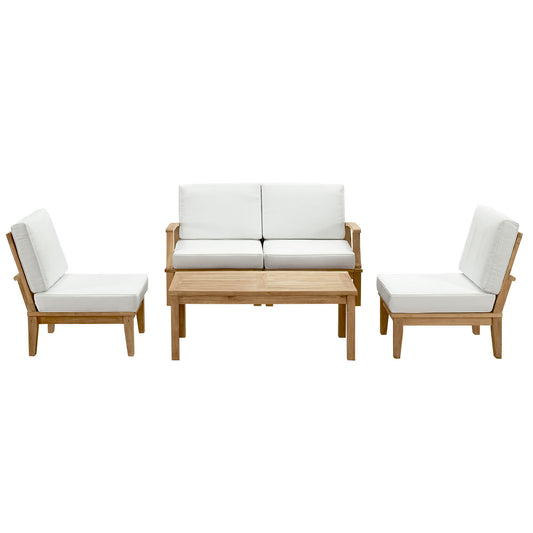 Marina 5 Piece Outdoor Patio Teak Sectional Sofa Set in Natural White by Modway