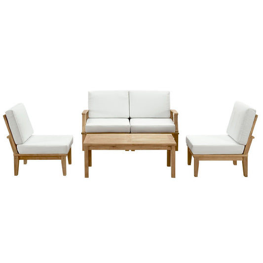 Marina 5 Piece Outdoor Patio Teak Sectional Sofa Set in Natural White by Modway