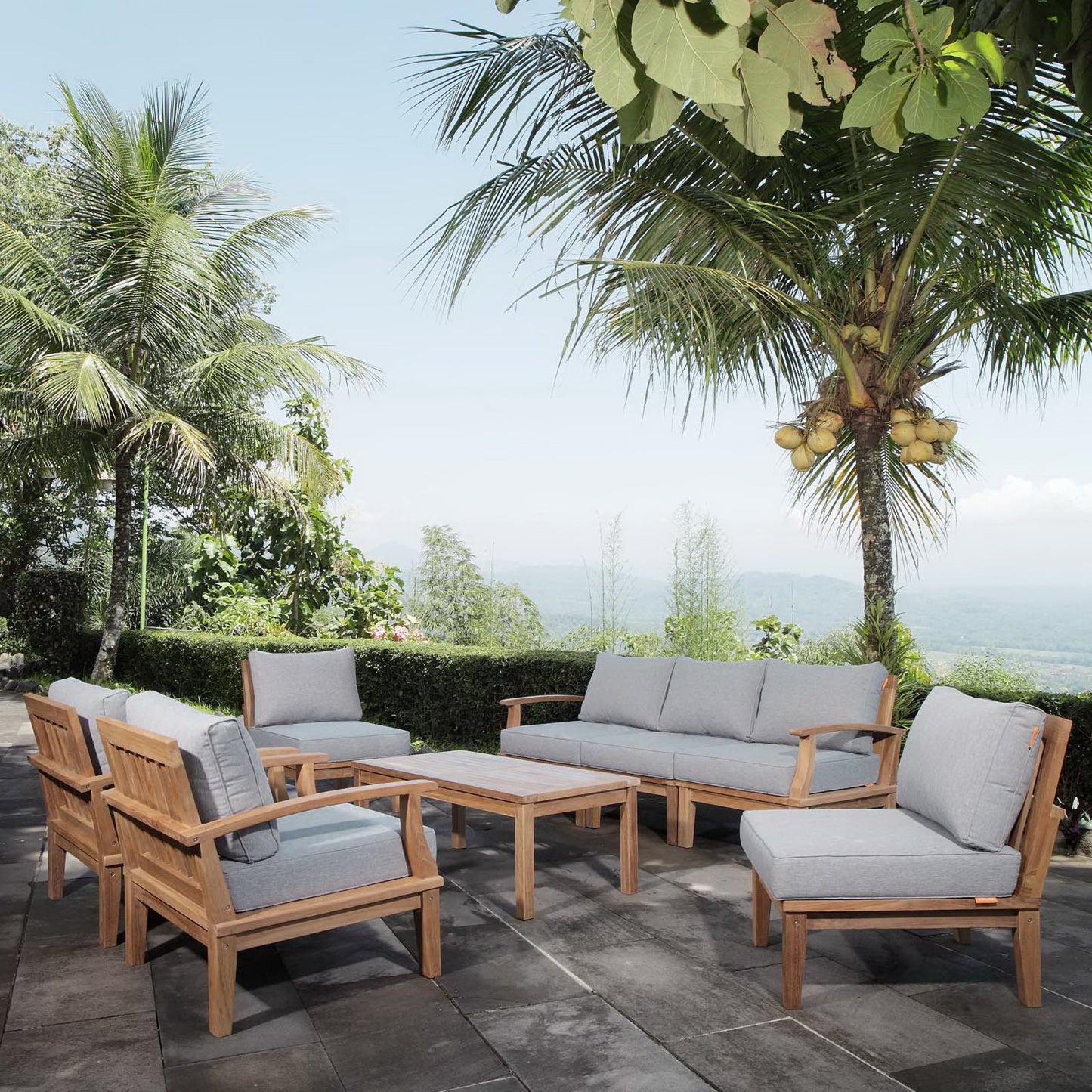 Marina 8 Piece Outdoor Patio Teak Set in Natural Gray by Modway