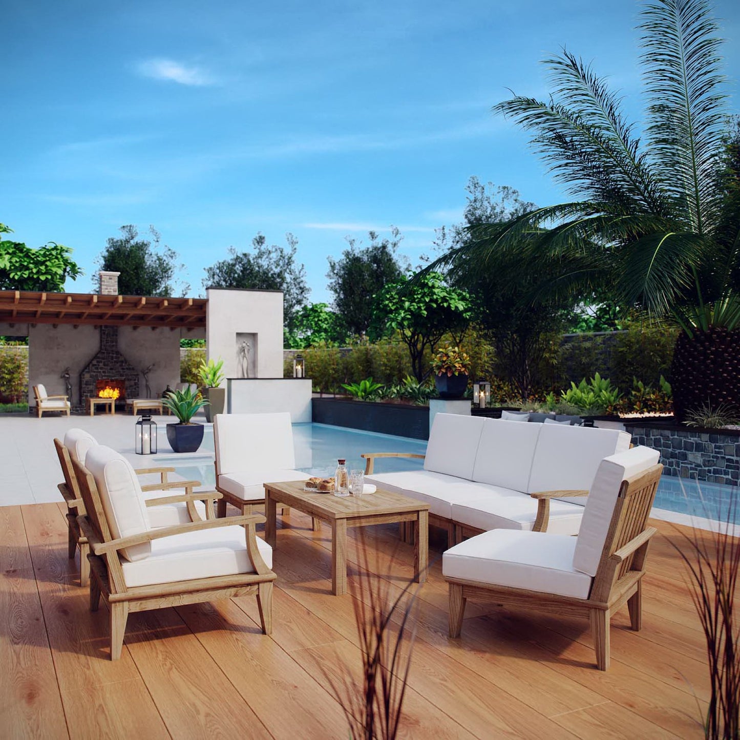 Marina 6 Piece Outdoor Patio Teak Set in Natural Gray by Modway