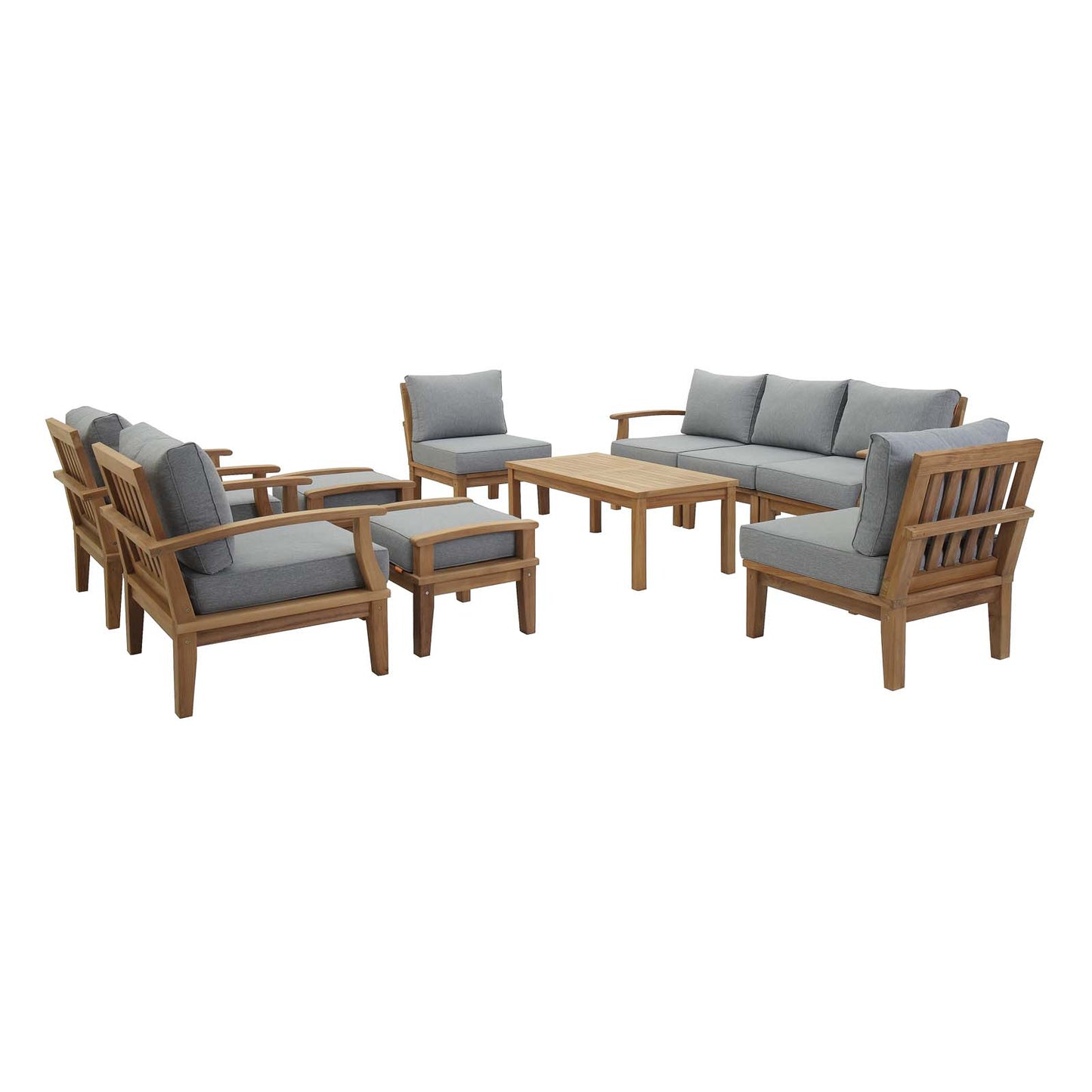 Marina 10 Piece Outdoor Patio Teak Set in Natural Gray by Modway