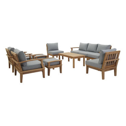 Marina 10 Piece Outdoor Patio Teak Set in Natural Gray by Modway