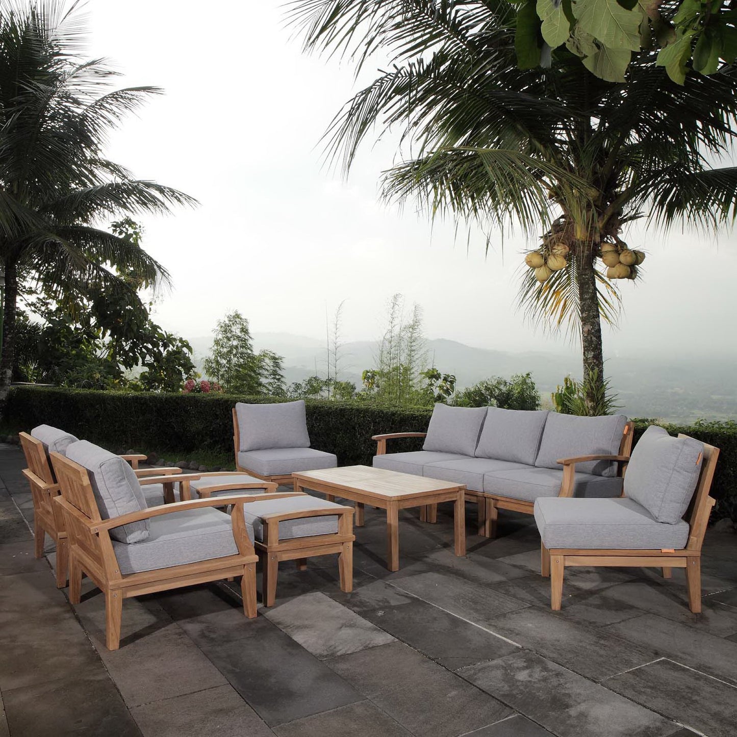 Marina 10 Piece Outdoor Patio Teak Set in Natural Gray by Modway