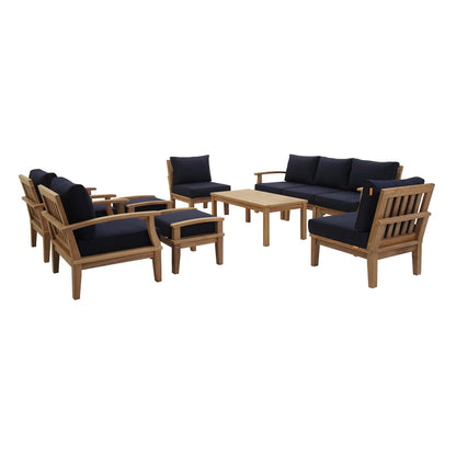 Marina 10 Piece Outdoor Patio Teak Set in Natural Navy by Modway