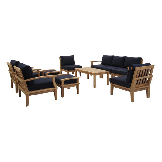 Marina 10 Piece Outdoor Patio Teak Set in Natural Navy by Modway