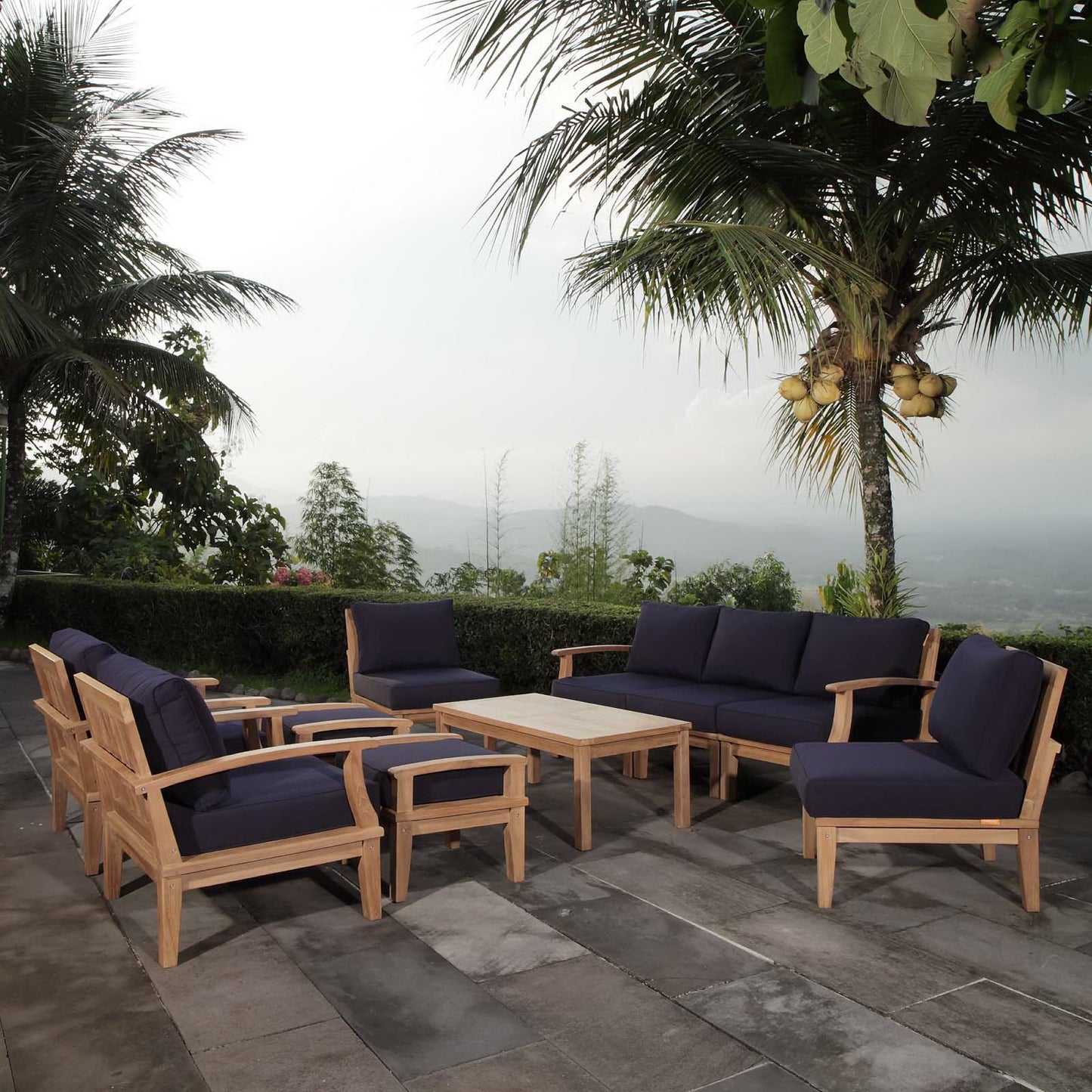 Marina 10 Piece Outdoor Patio Teak Set in Natural Navy by Modway