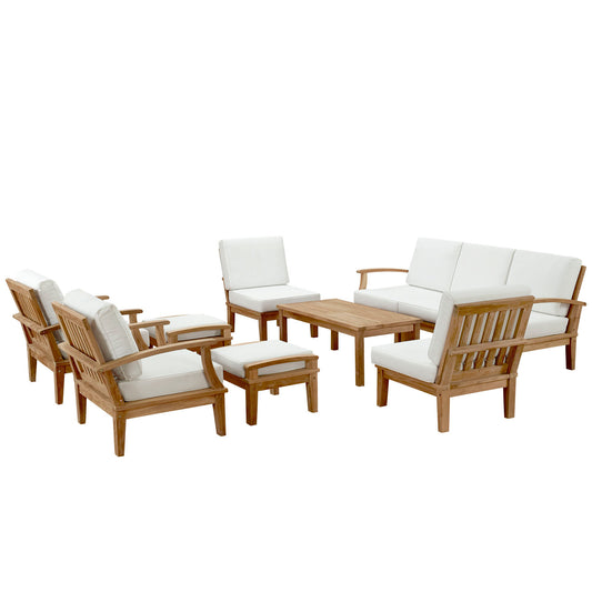Marina 10 Piece Outdoor Patio Teak Set in Natural White by Modway
