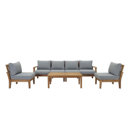 Marina 7 Piece Outdoor Patio Teak Sectional Sofa Set in Natural Gray by Modway