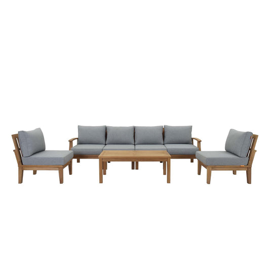 Marina 7 Piece Outdoor Patio Teak Sectional Sofa Set in Natural Gray by Modway