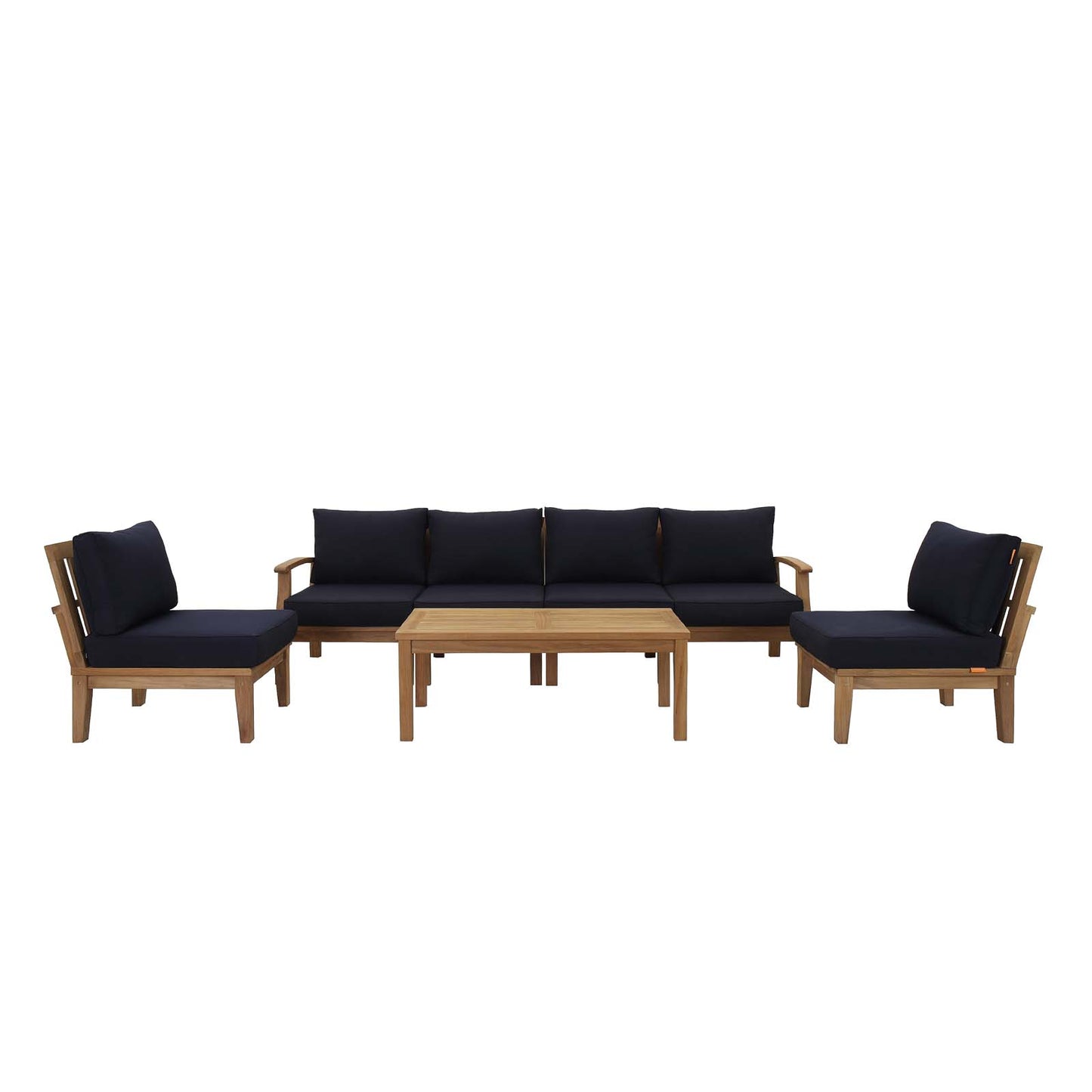 Marina 7 Piece Outdoor Patio Teak Sectional Sofa Set in Natural Navy by Modway