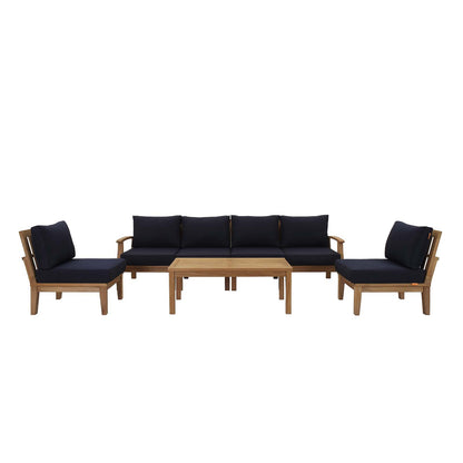 Marina 7 Piece Outdoor Patio Teak Sectional Sofa Set in Natural Navy by Modway