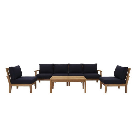 Marina 7 Piece Outdoor Patio Teak Sectional Sofa Set in Natural Navy by Modway