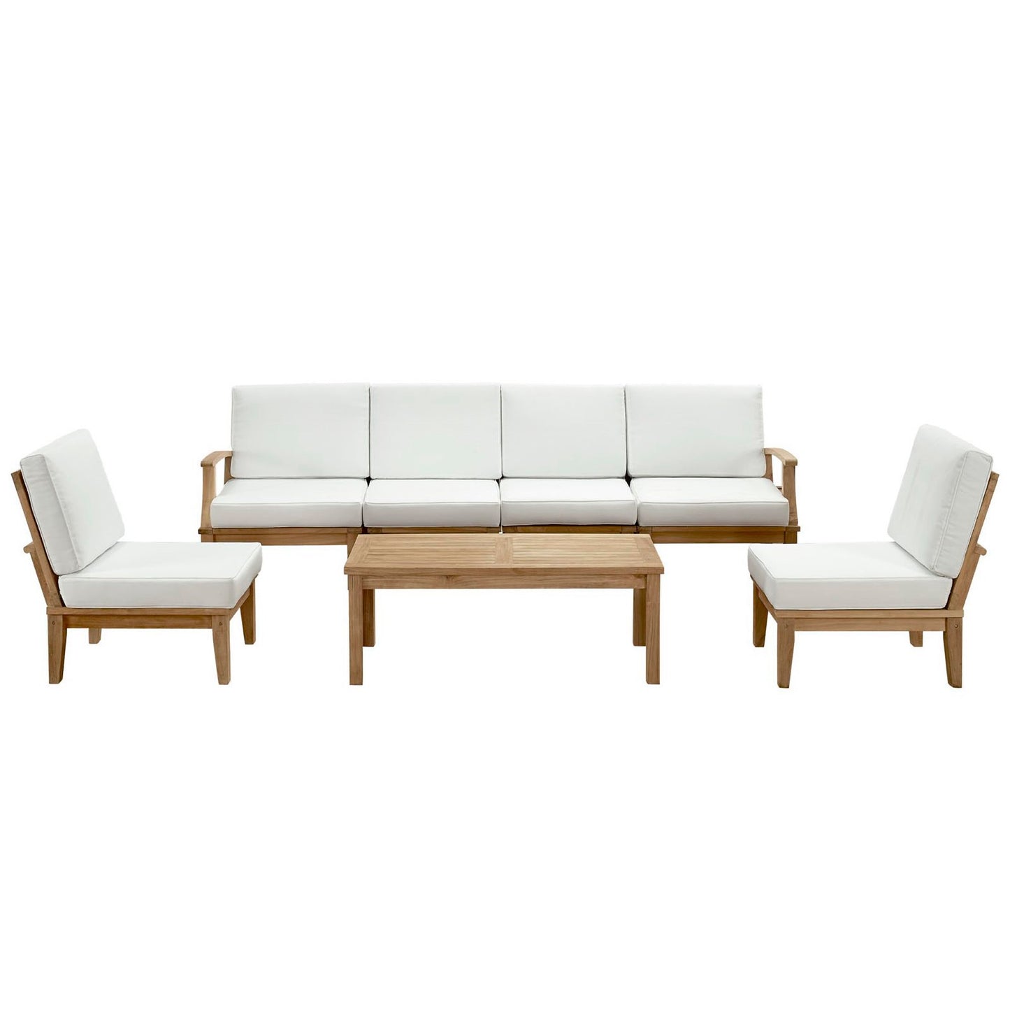 Marina 7 Piece Outdoor Patio Teak Sectional Sofa Set in Natural White by Modway