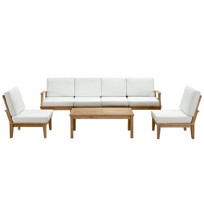 Marina 7 Piece Outdoor Patio Teak Sectional Sofa Set in Natural White by Modway