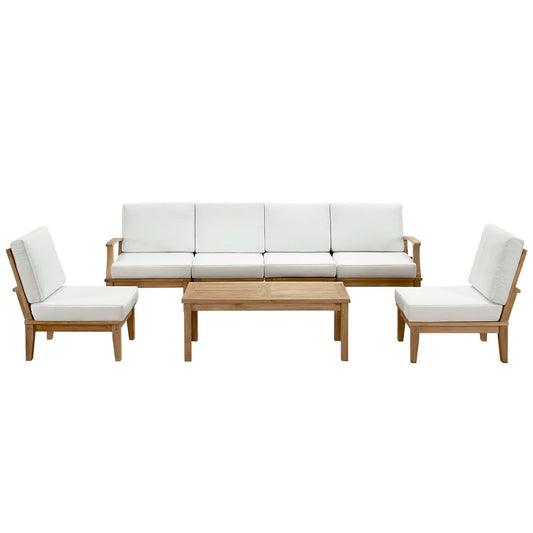 Marina 7 Piece Outdoor Patio Teak Sectional Sofa Set in Natural White by Modway
