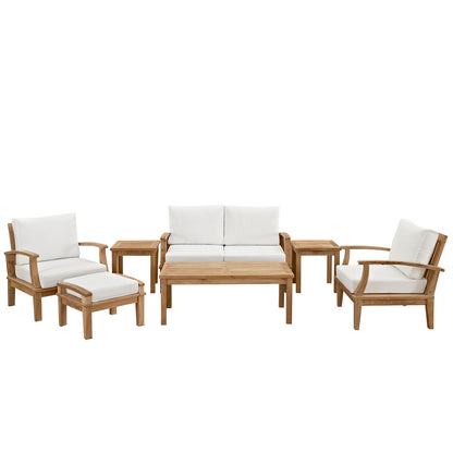 Marina 7 Piece Outdoor Patio Teak Furniture Set in Natural White by Modway